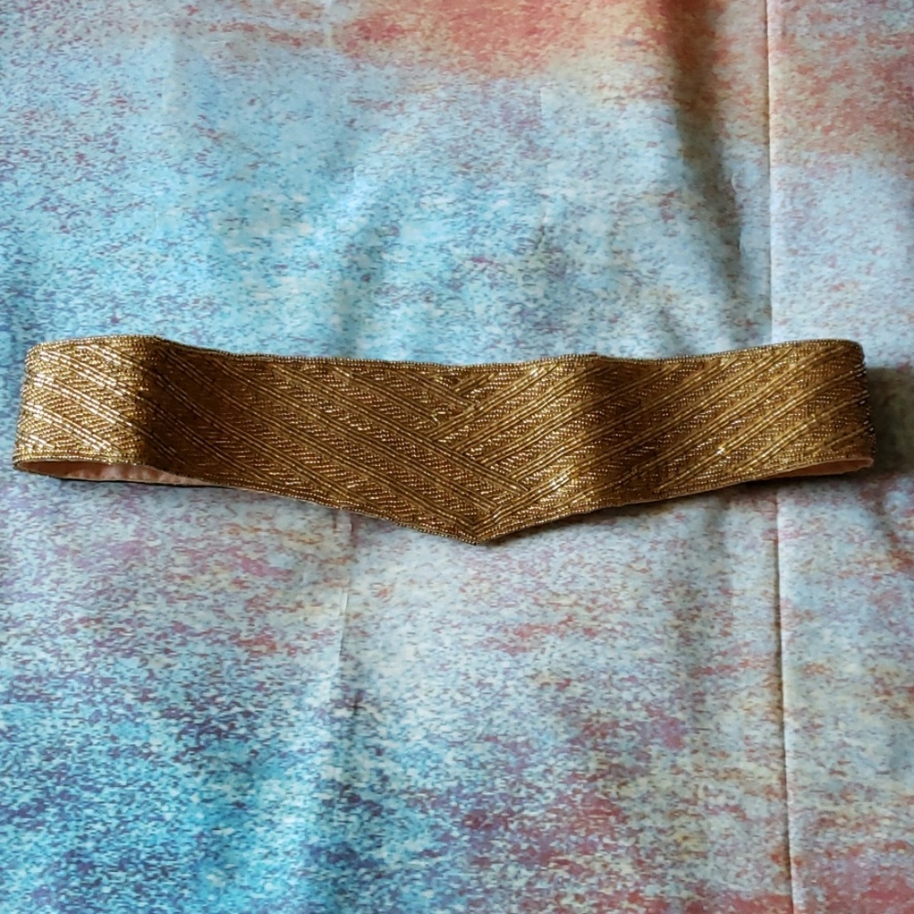 Vintage 1980's Magid Gold Beaded Velco Belt